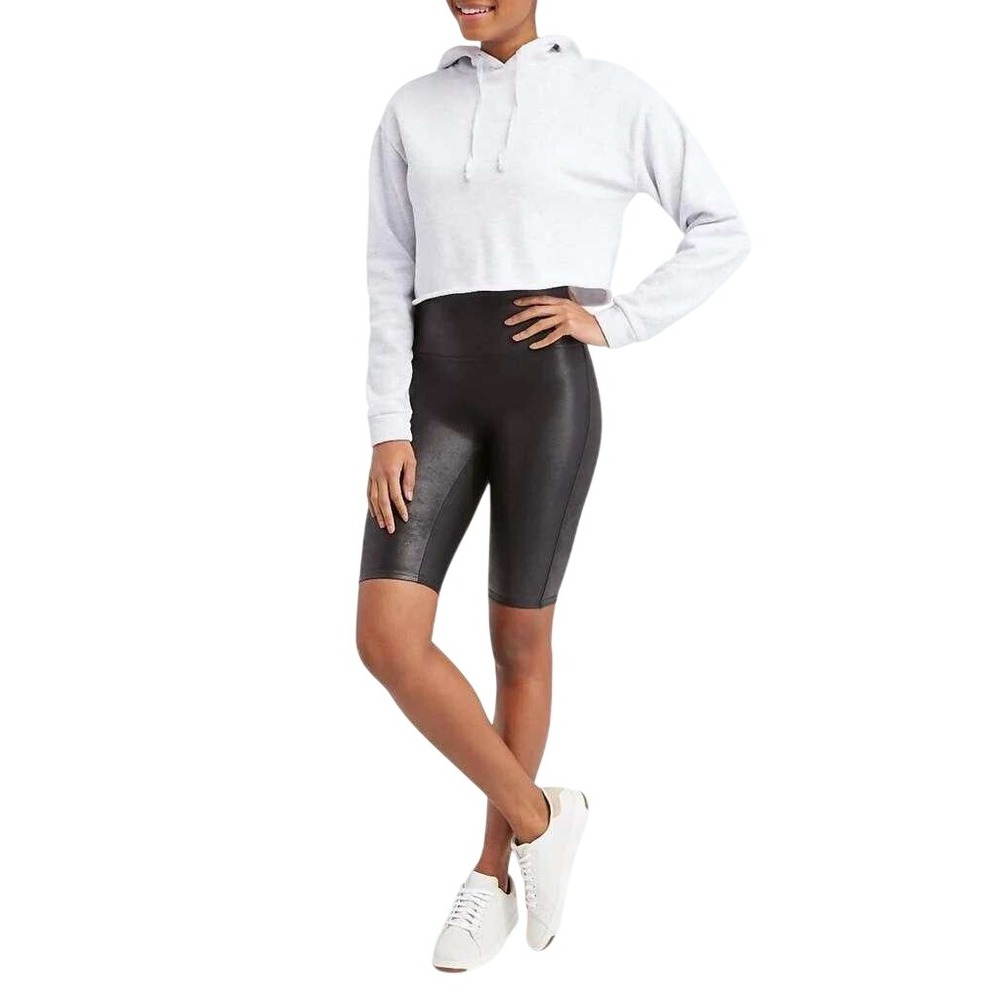 Spanx Faux Leather Bike Shorts Black High Waisted XS Shaping Athletic Yoga
